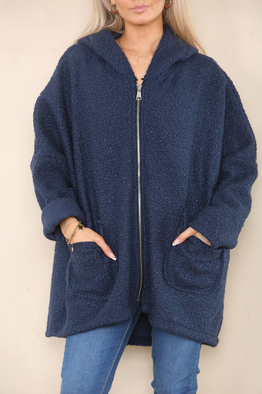 HOODED TEDDY ZACHTE WOLMIX RITSJACK NAVY