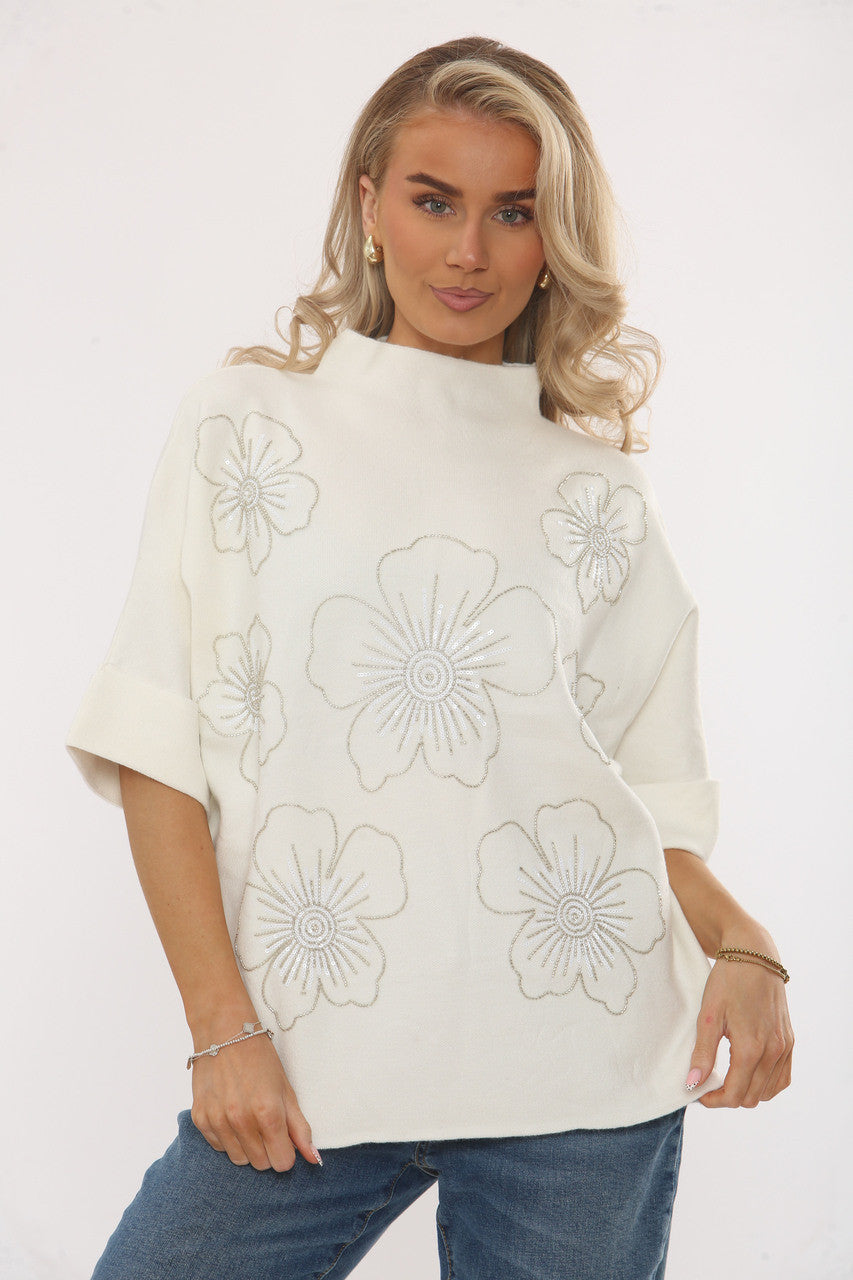 TRUI MET GEBORDUURDE BLOEMEN - WIT