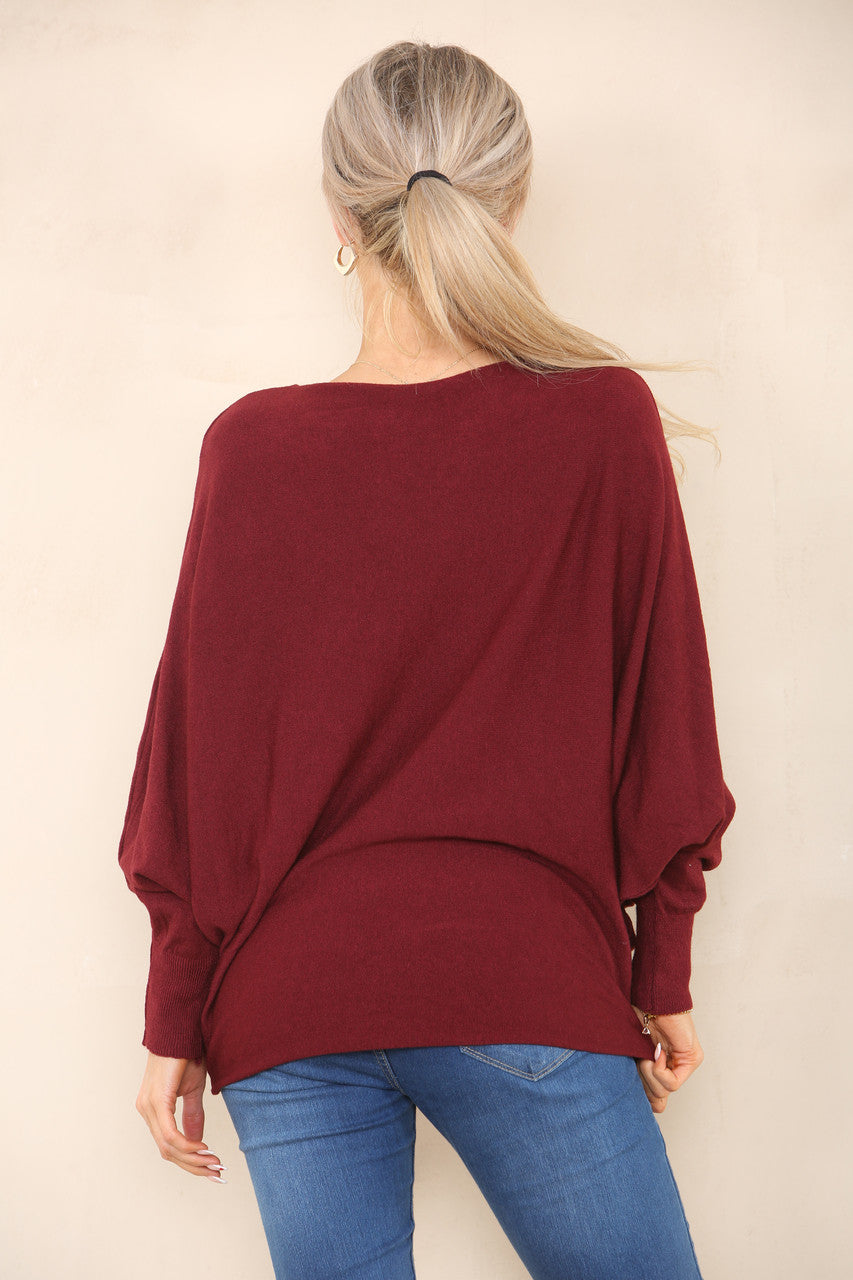 BATWING PLAIN JUMPER BURGUNDY