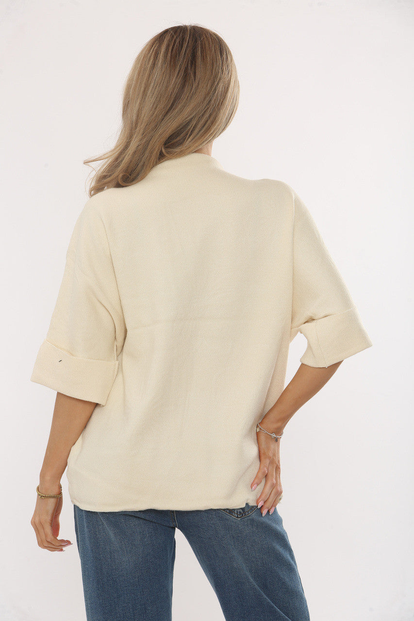 EMBELLISHED FLOWERS KNIT JUMPER - BEIGE
