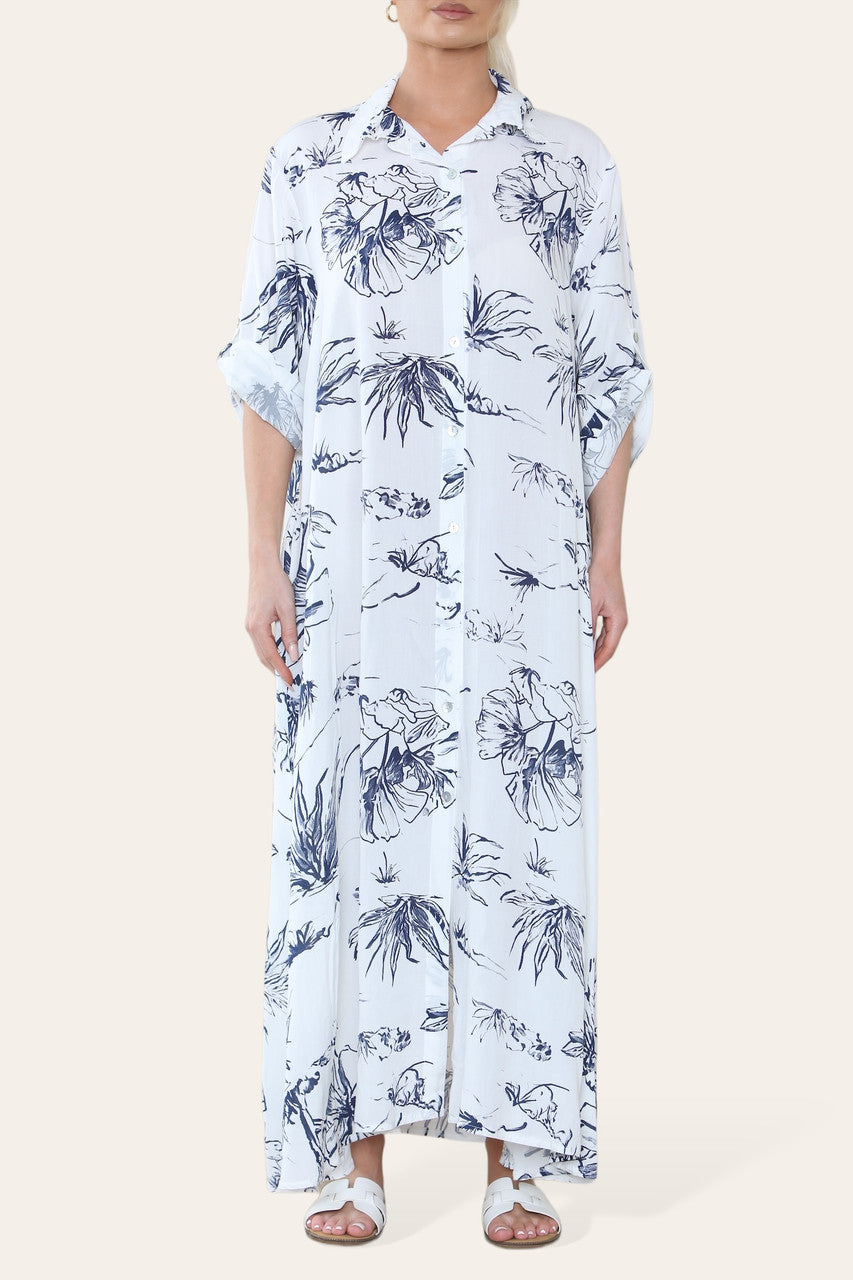 MAXI BLOUSEJURK MET BLOEMENPRINT NAVY