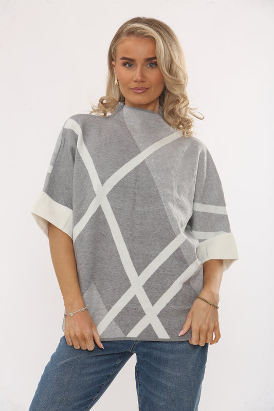 CHECK PATTERN KNIT JUMPER - GREY