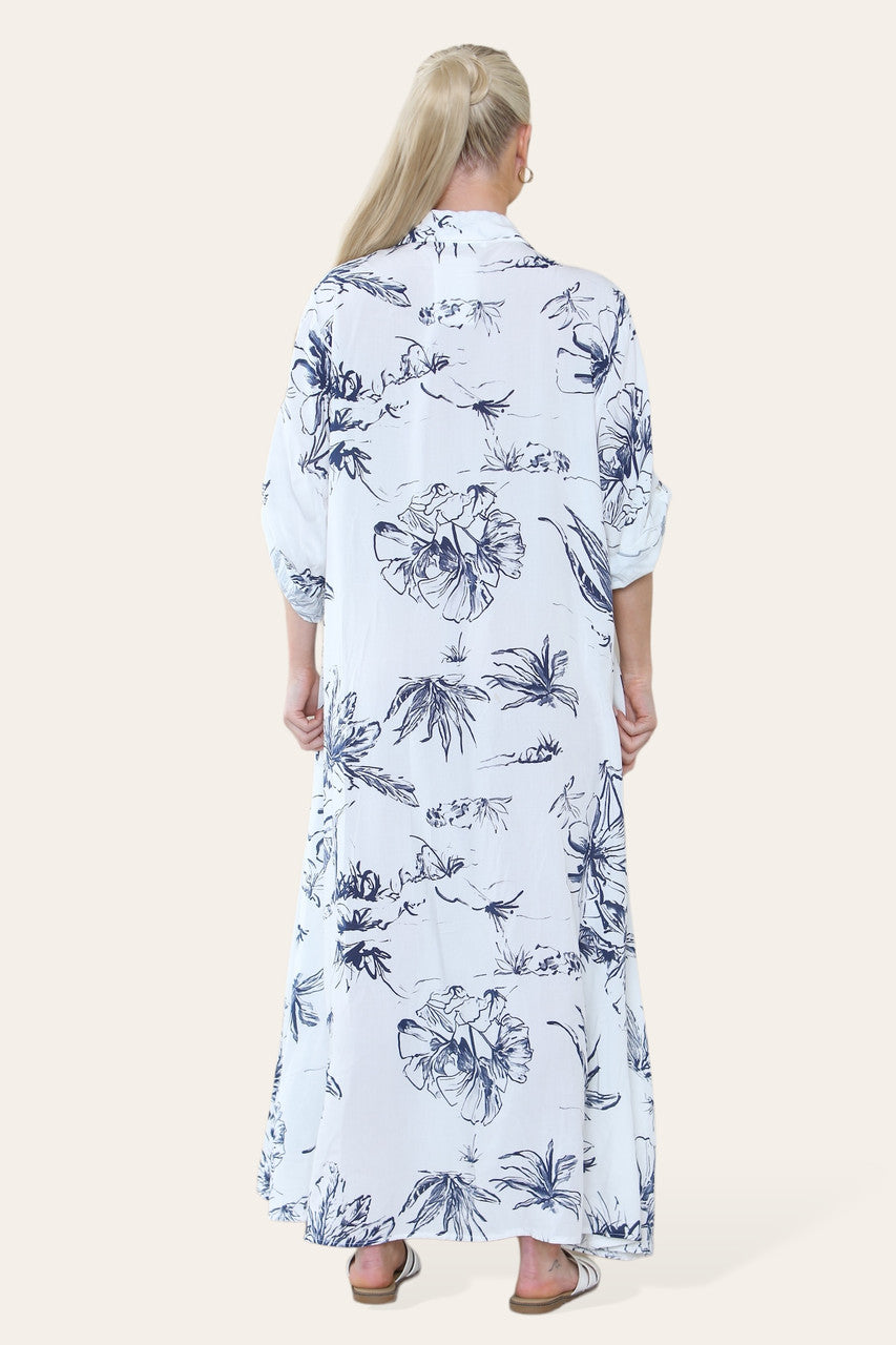 MAXI BLOUSEJURK MET BLOEMENPRINT NAVY