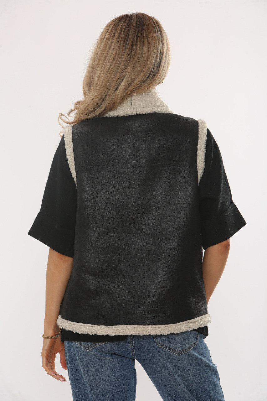 IMITATIE SHEARLING SUÈDE GILET - ZWART