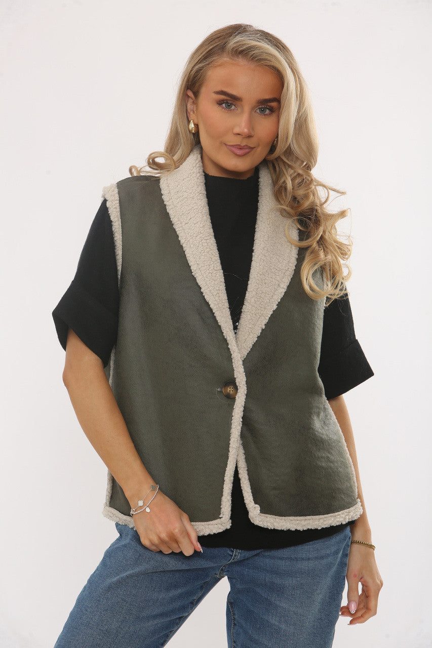 IMITATIE SCHAAPSBONT SUÈDE GILET - KHAKI
