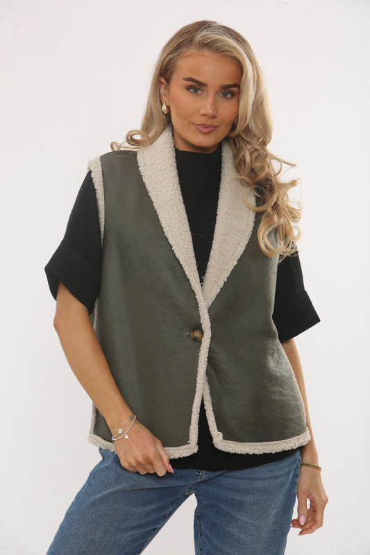 IMITATIE SCHAAPSBONT SUÈDE GILET - KHAKI