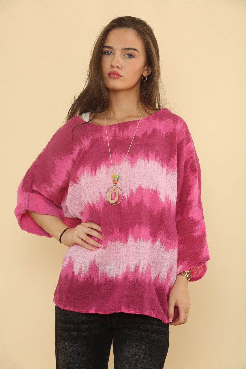 TOP MET OMBRE TIE-DYE PRINT - CERISE