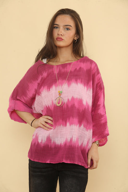 OMBRE TIE DYE PRINT TOP - CERISE