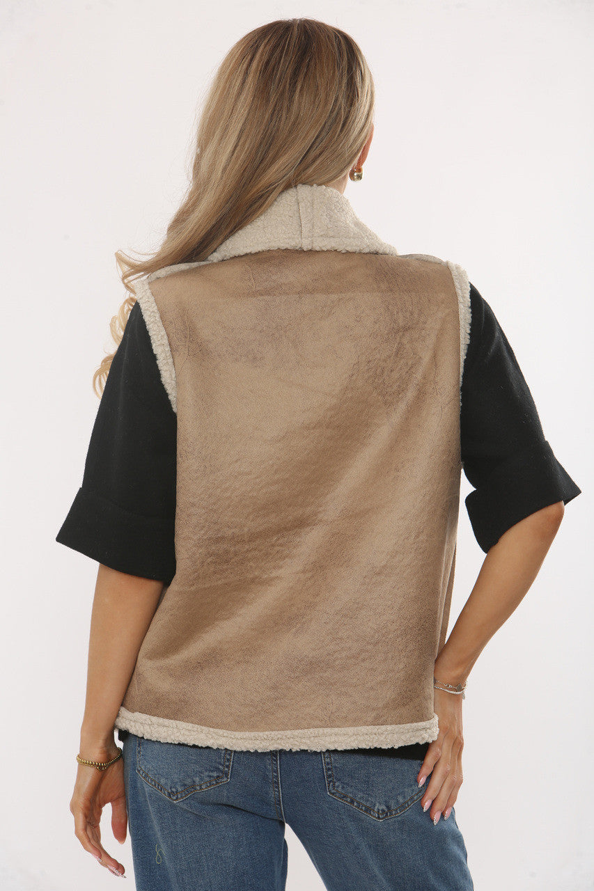 IMITATIE SCHAAPSBONT SUÈDE GILET - TAN