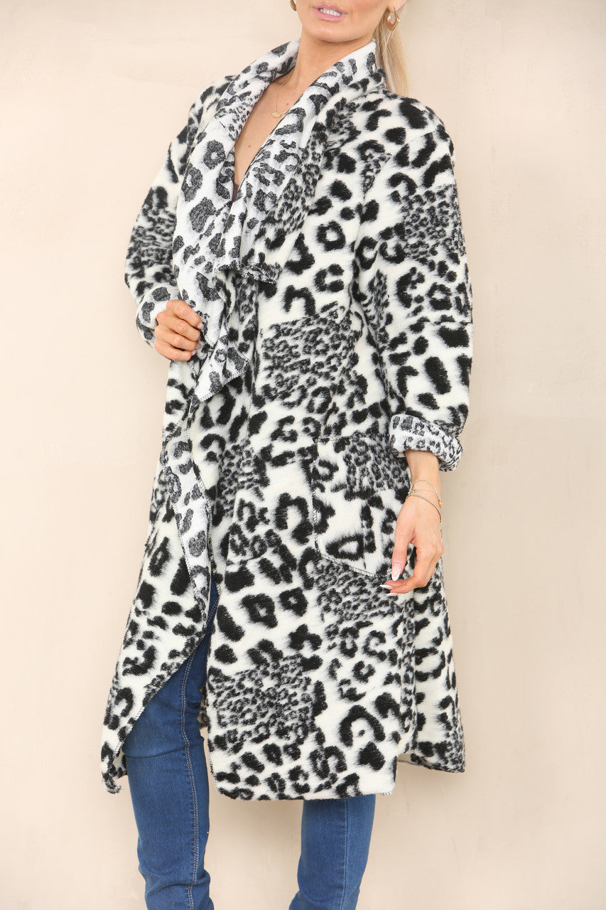 LEOPARD PRINT WOOL COAT JACKET WHITE