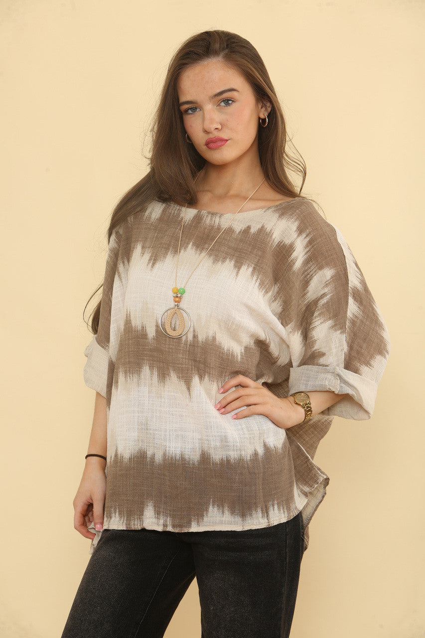 OMBRE TIE-DYE PRINT TOP - STEENGRIJS