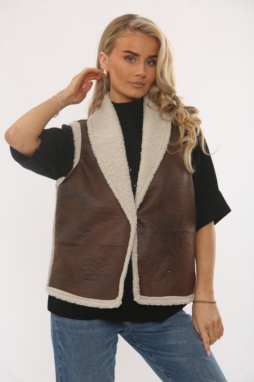 IMITATIE SCHAAPSBONT SUÈDE GILET - BRUIN