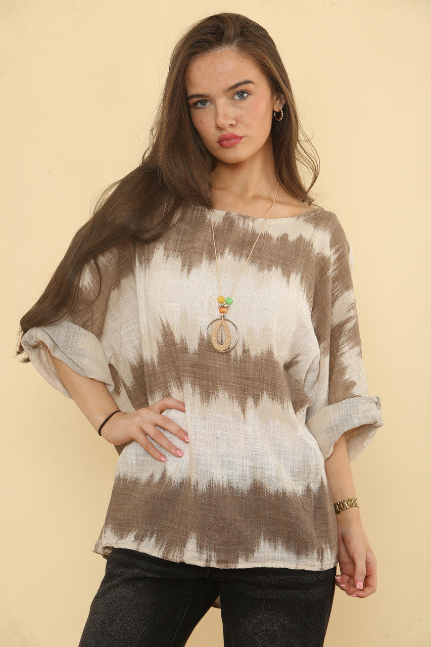 OMBRE TIE-DYE PRINT TOP - STEENGRIJS