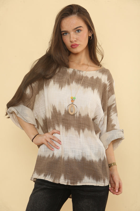 OMBRE TIE DYE PRINT TOP - STONE