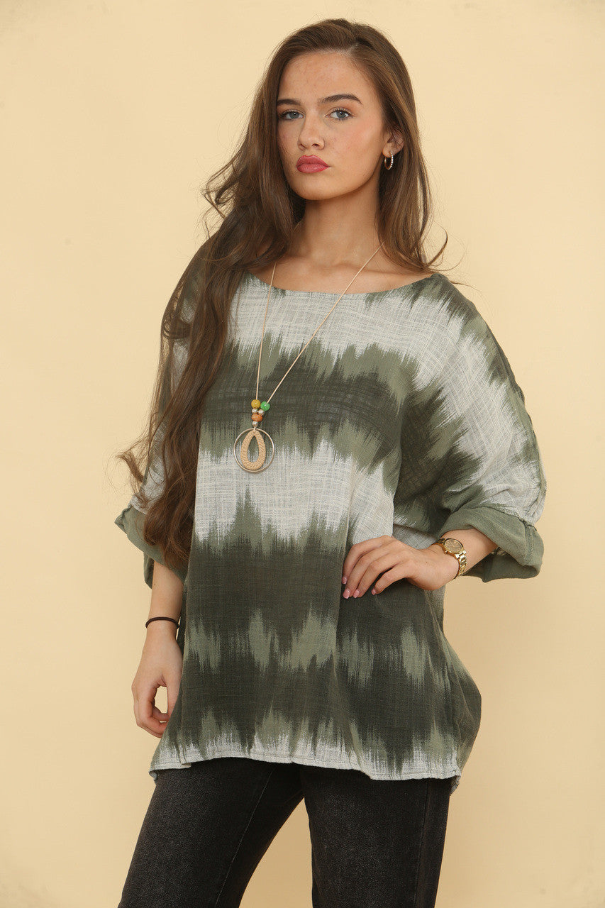OMBRE TIE DYE PRINT TOP - KHAKI