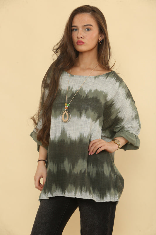OMBRE TIE DYE PRINT TOP - KHAKI
