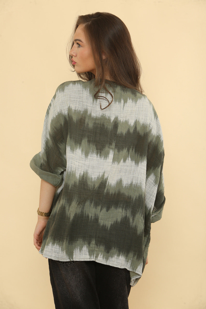 OMBRE TIE DYE PRINT TOP - KHAKI