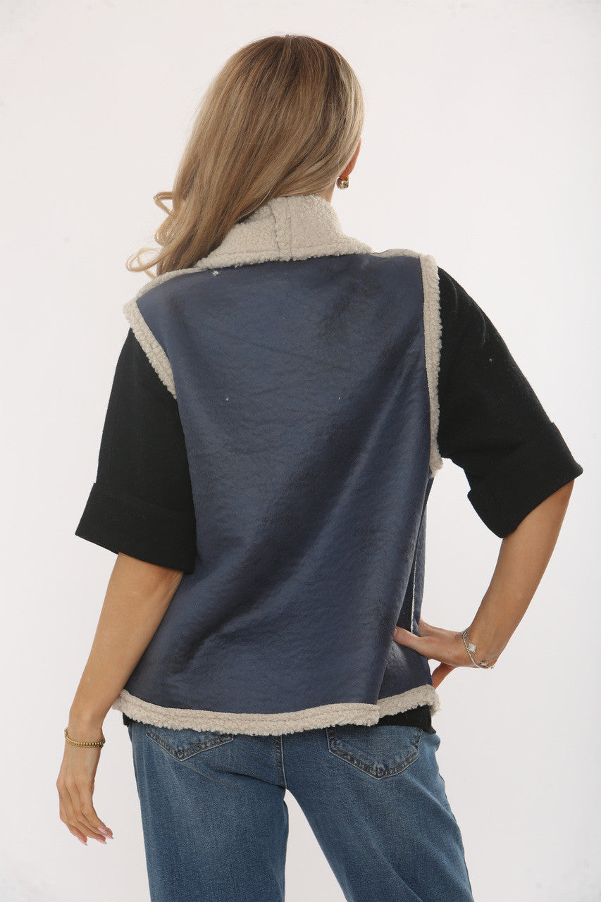IMITATIE SHEARLING SUÈDE GILET - MARINEBLAUW