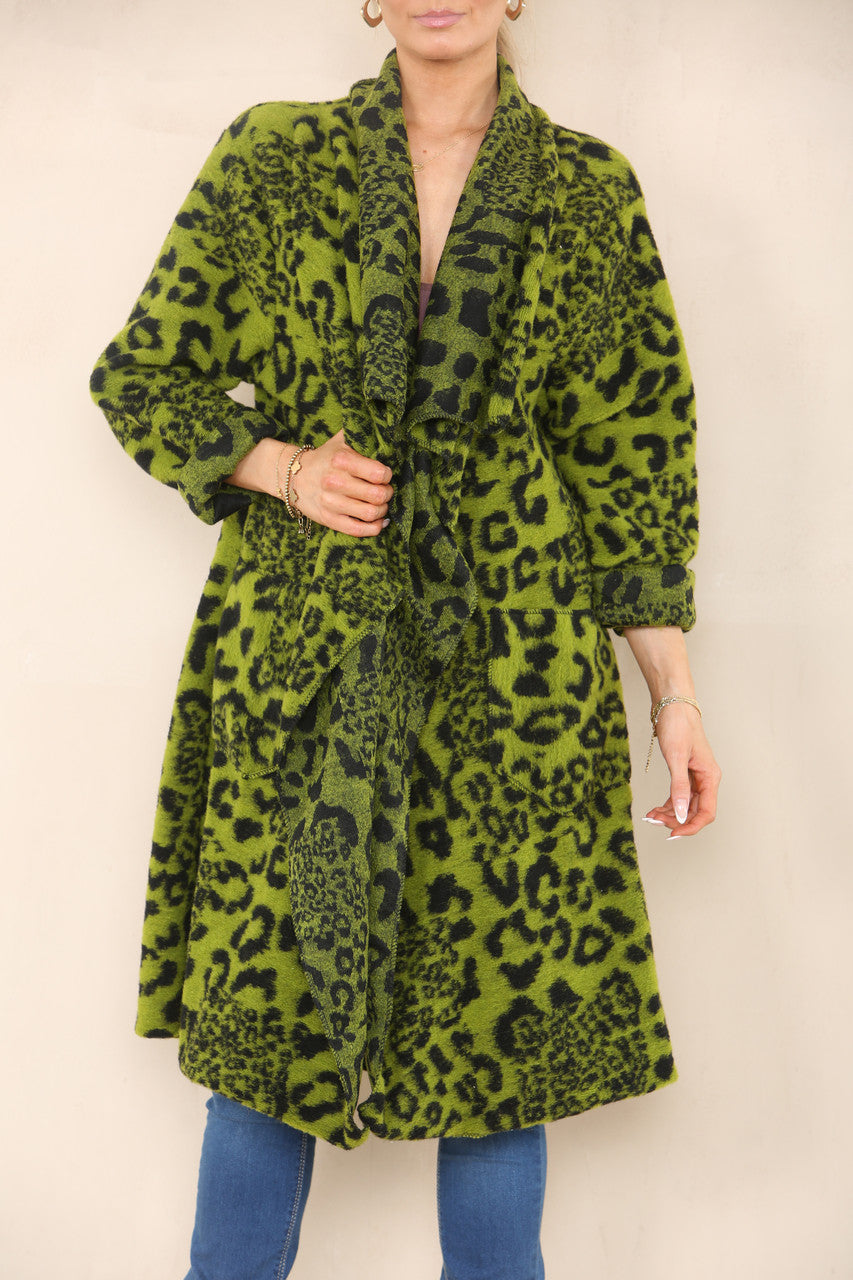 LEOPARD PRINT WOOL COAT JACKET LIME