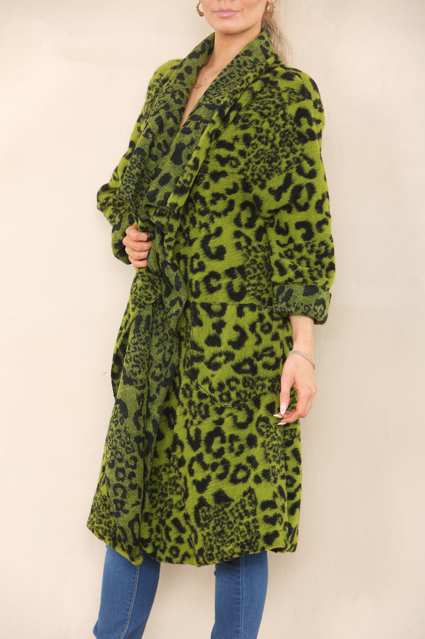 LEOPARD PRINT WOOL COAT JACKET LIME