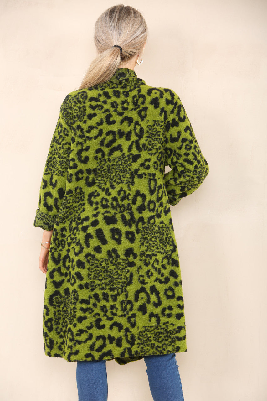 LEOPARD PRINT WOOL COAT JACKET LIME