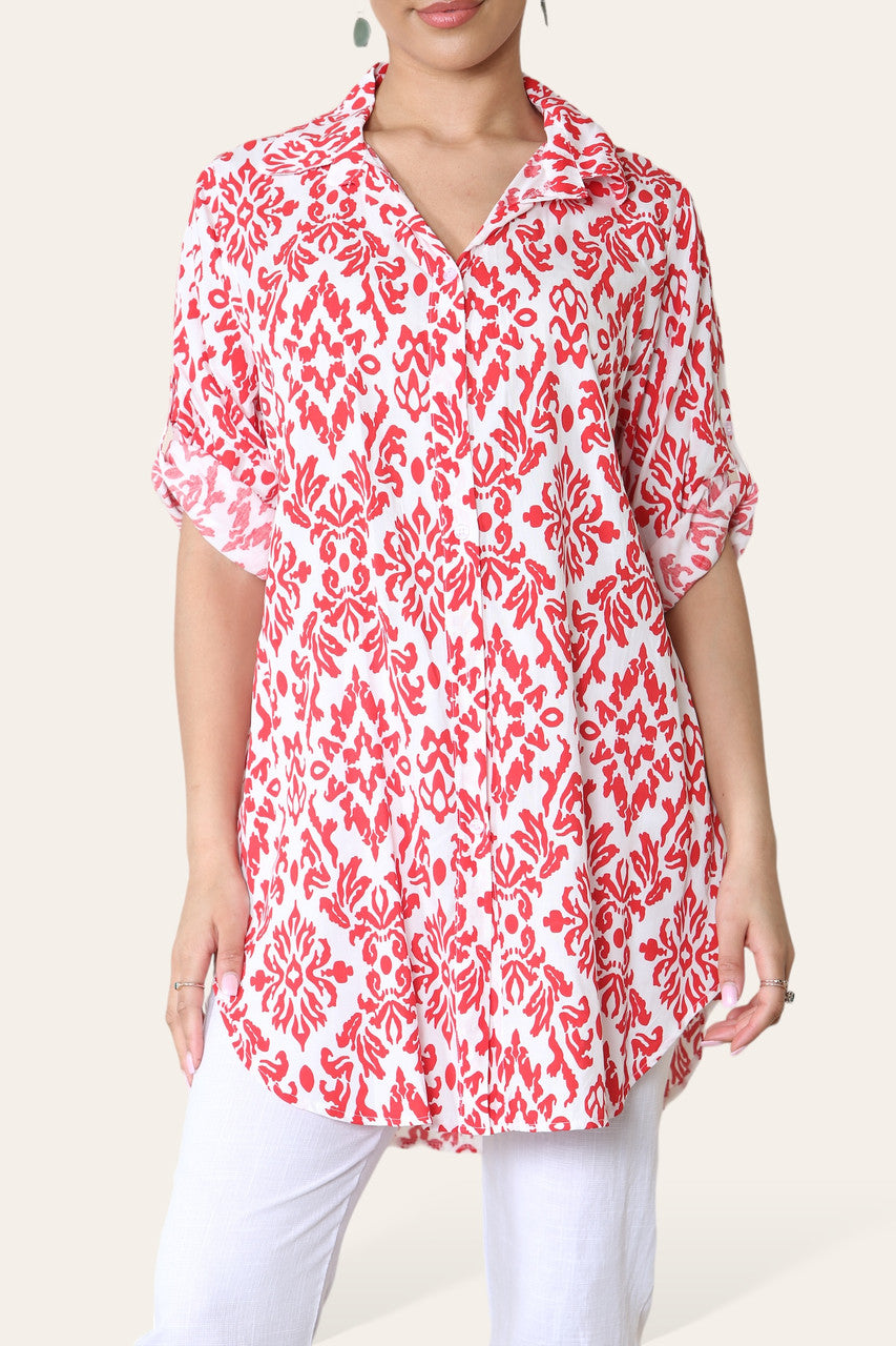BAROKKE PRINT LANGE BLOUSE ROOD