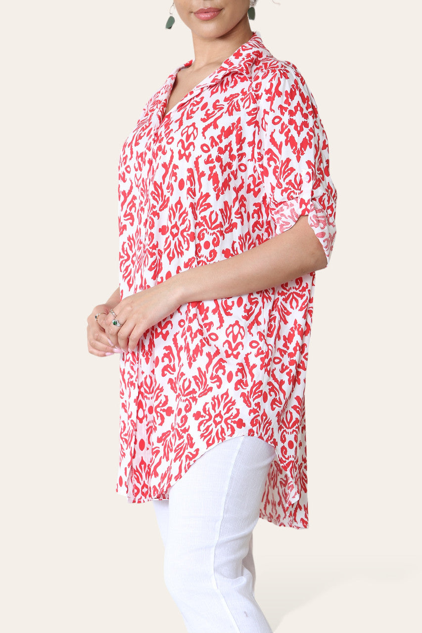BAROKKE PRINT LANGE BLOUSE ROOD