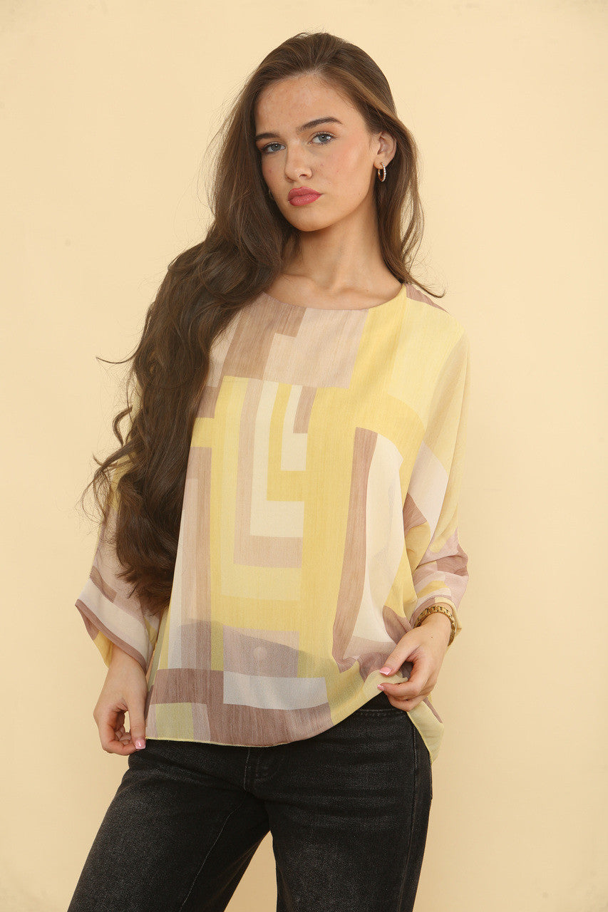 BLOUSE MET GEOMETRISCHE ABSTRACTE PRINT - CITROEN