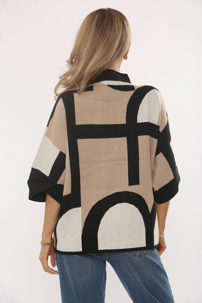 GEOMETRISCH PATROON TRUI - CAMEL