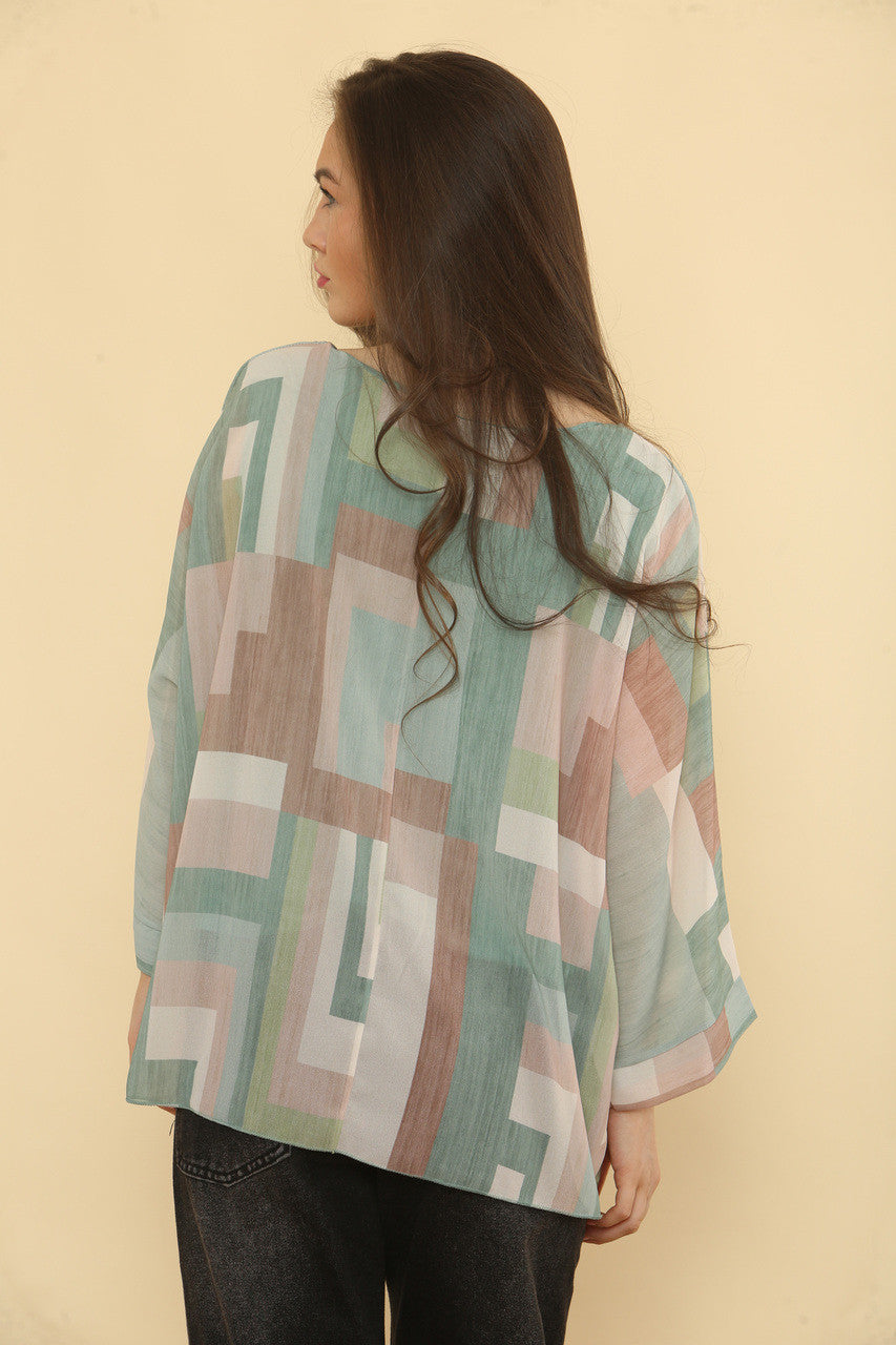 GEOMETRISCH ABSTRACTE PRINT BLOUSE - SALIEGROEN