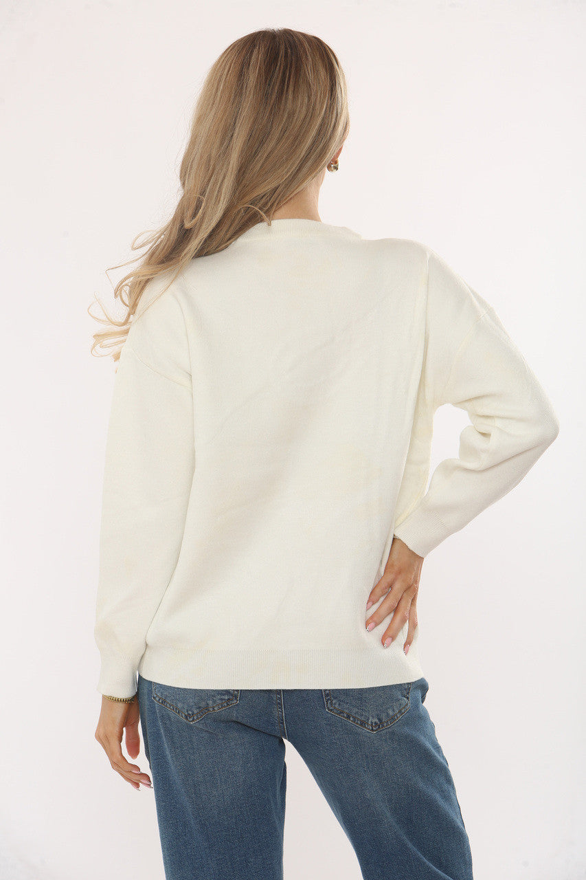 EMBELLISHED BOW EMBROIDERY KNIT JUMPER - WHITE