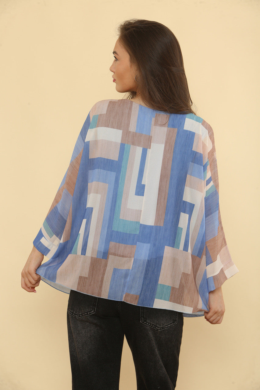 GEOMETRISCHE ABSTRACTE PRINT BLOUSE - DENIM