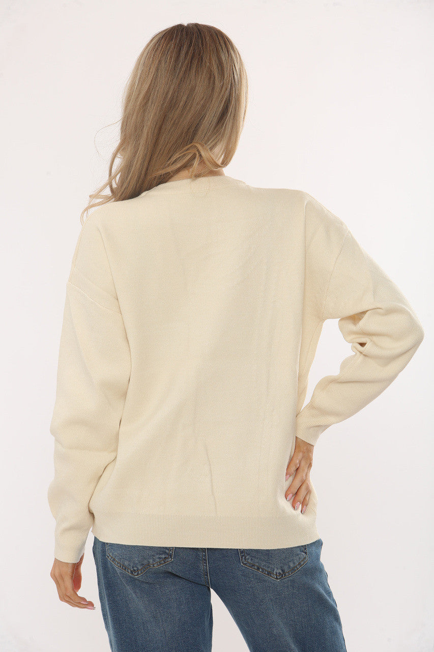 GEBORDUURDE STRIK TRUI - BEIGE