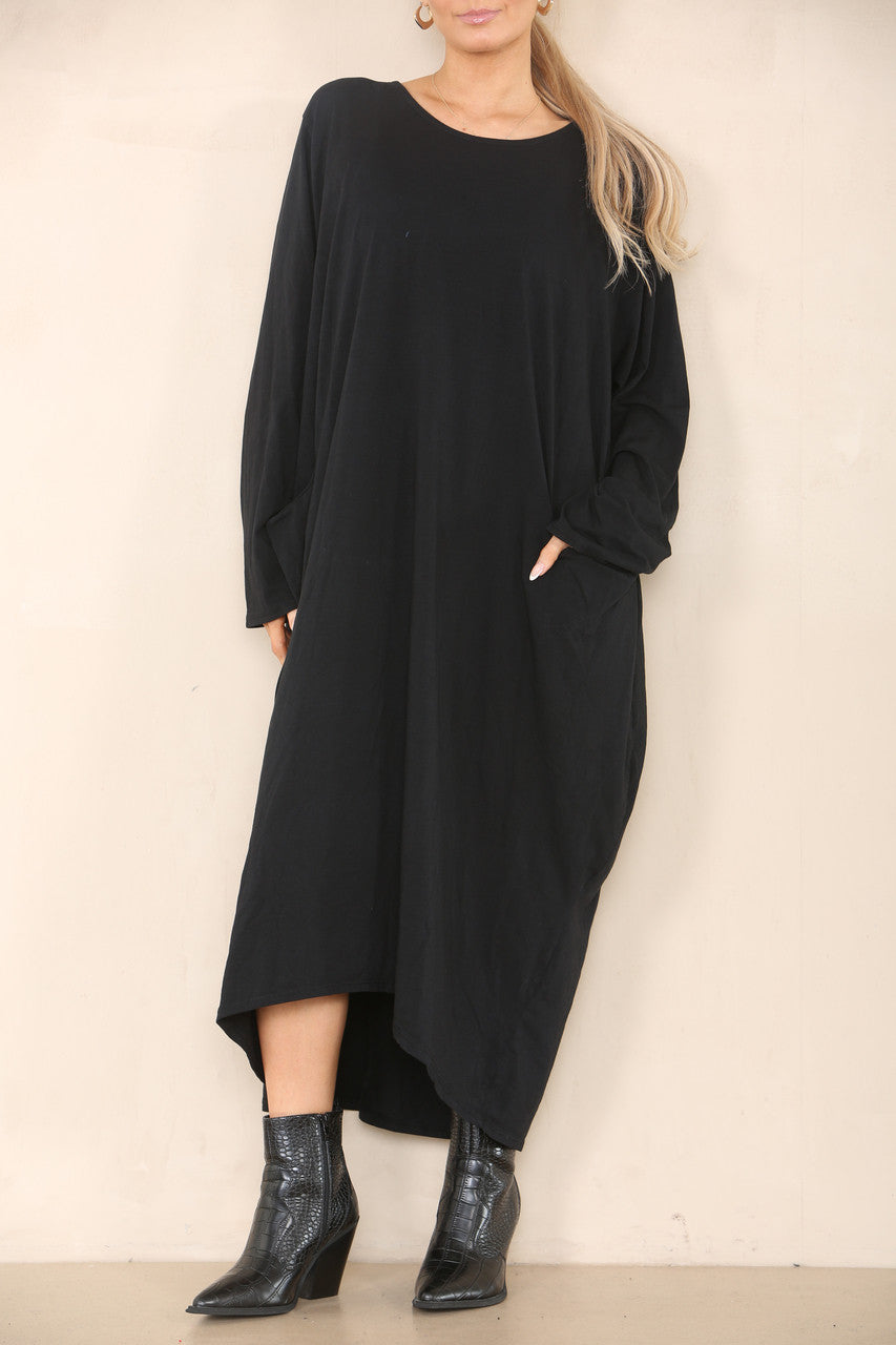 PLAIN LAGENLOOK DRESS BLACK