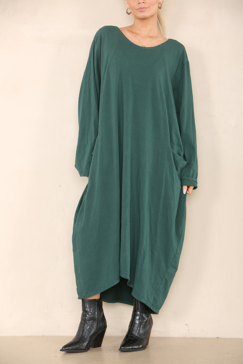 PLAIN LAGENLOOK DRESS GREEN