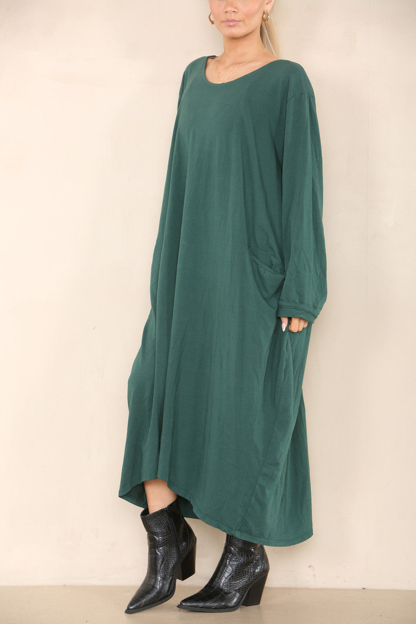 PLAIN LAGENLOOK DRESS GREEN