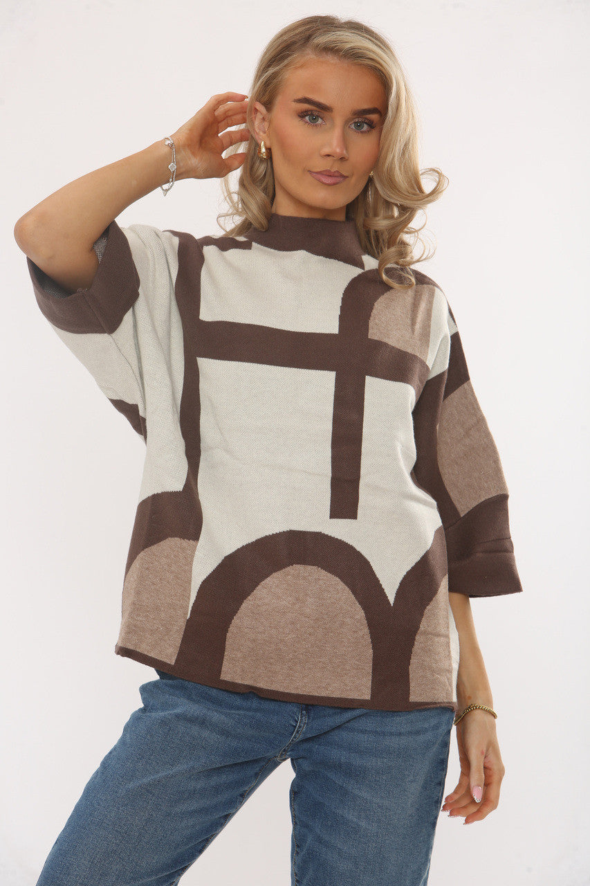 TRUI MET GEOMETRISCH PATROON - KOFFIE