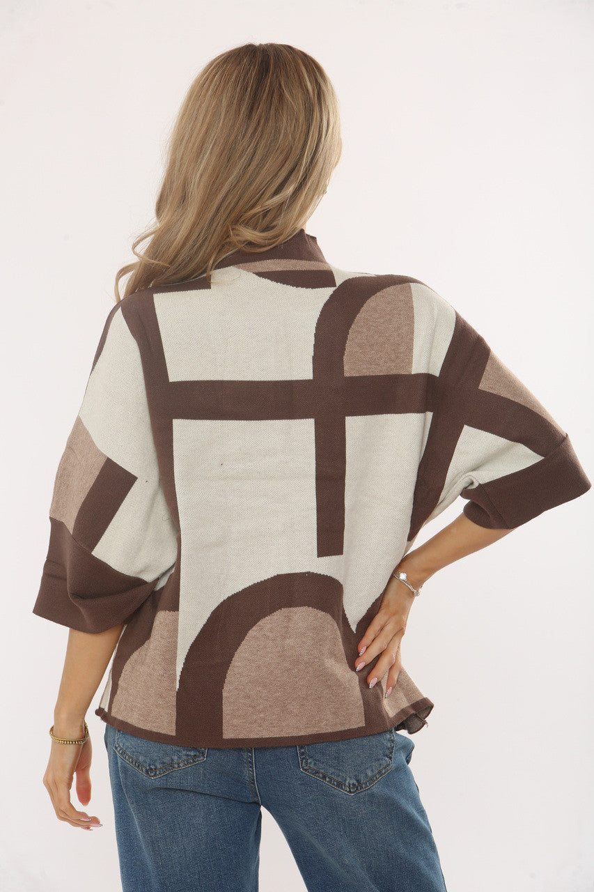TRUI MET GEOMETRISCH PATROON - KOFFIE
