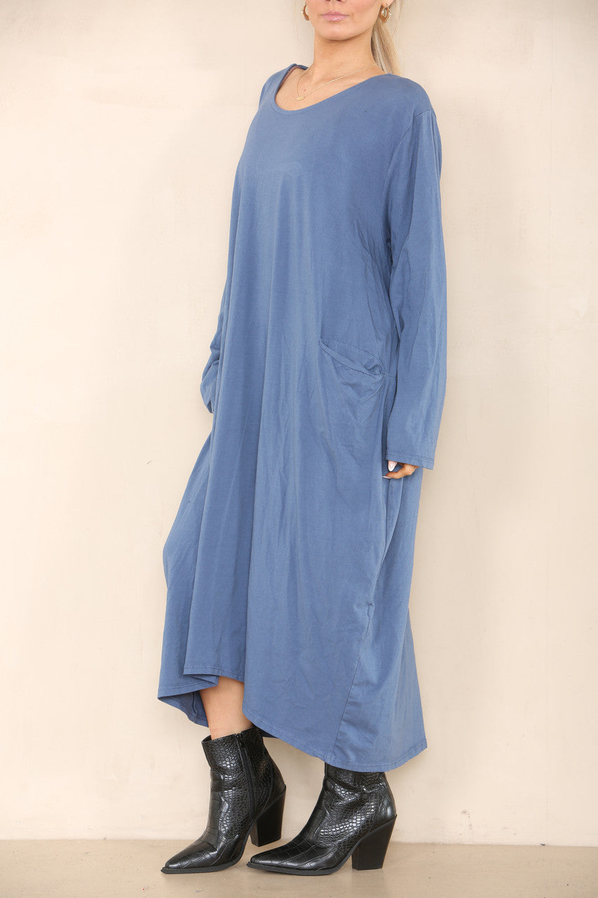 PLAIN LAGENLOOK DRESS DENIM