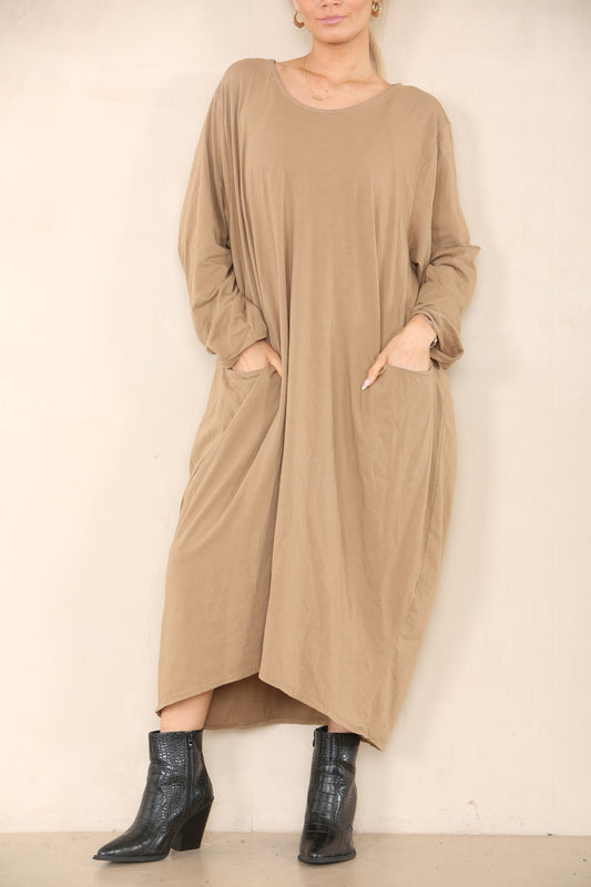 PLAIN LAGENLOOK DRESS TAN