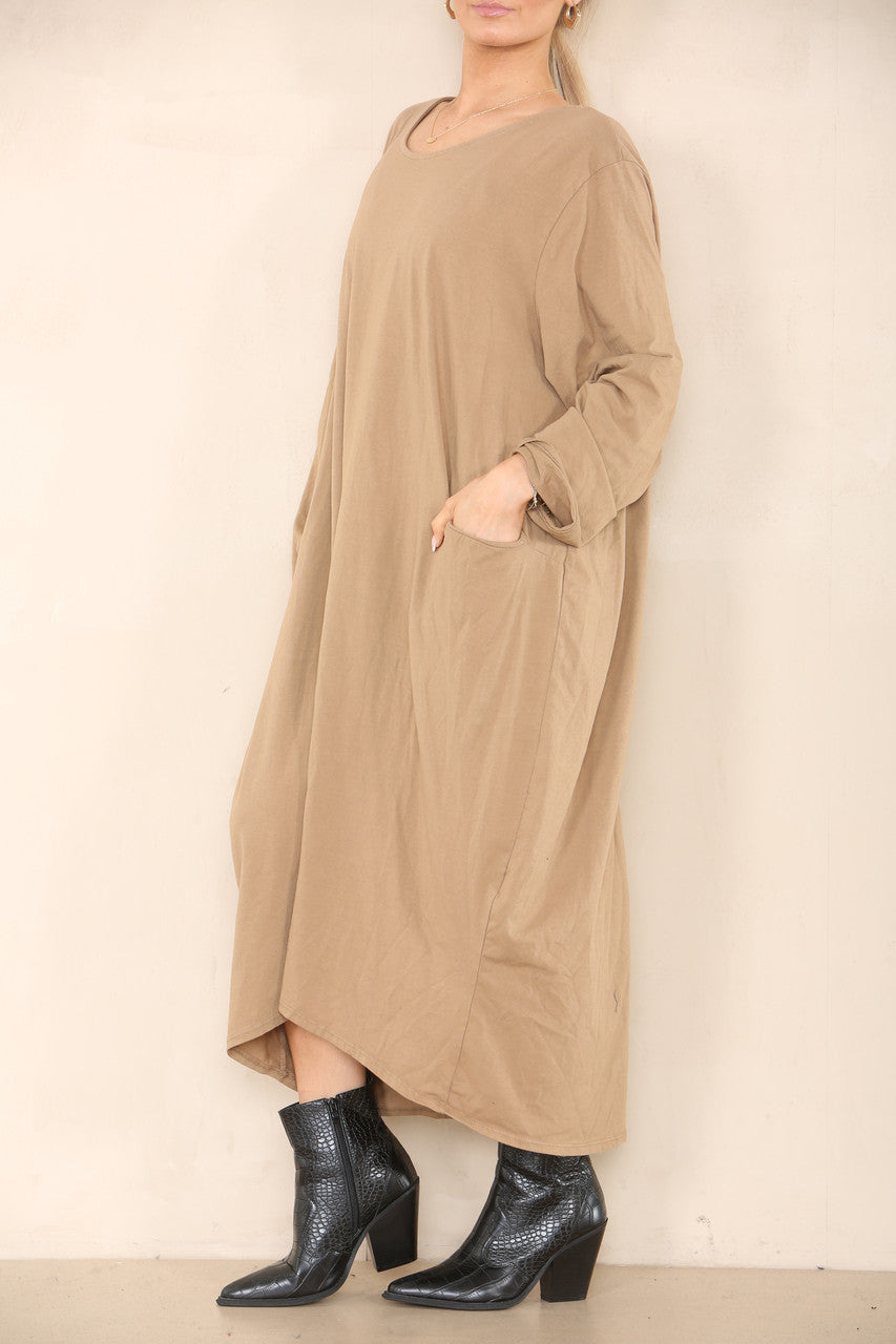 PLAIN LAGENLOOK DRESS TAN