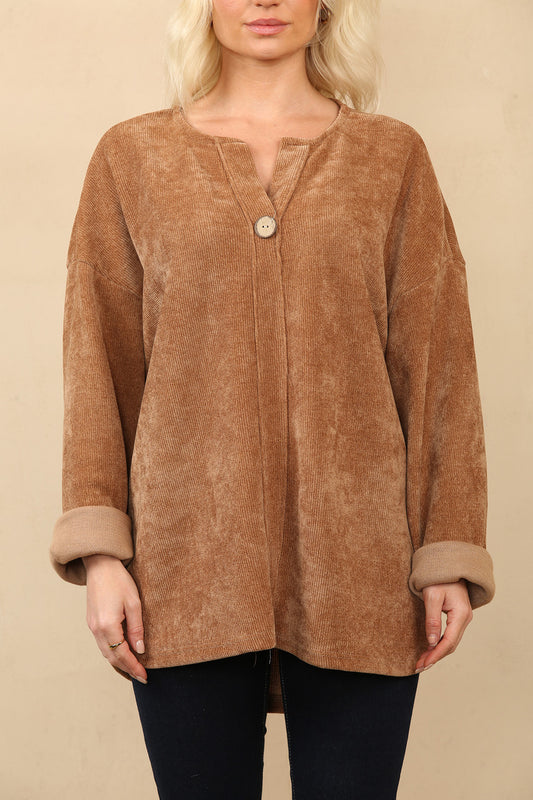 ONE BUTTON CORDUROY RIBBED TOP TAN