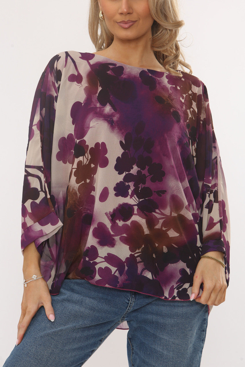 BLOUSE MET ABSTRACTE BLADPRINT PAARS