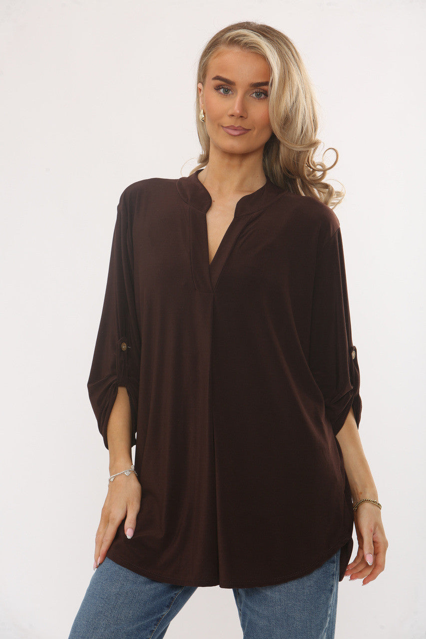 SLINKY V-HALS BLOUSE - CHOCOLADEBRUIN