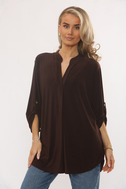 SLINKY V-HALS BLOUSE - CHOCOLADEBRUIN