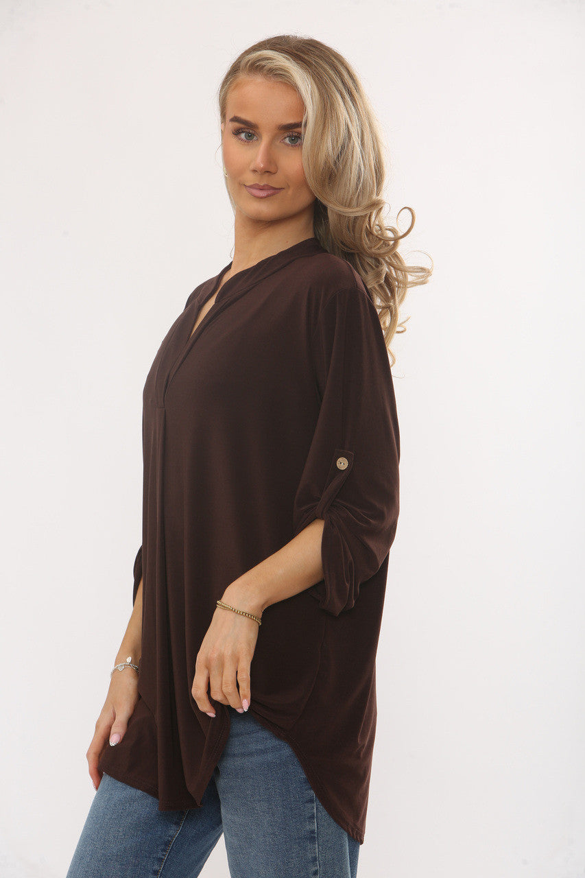 SLINKY V-HALS BLOUSE - CHOCOLADEBRUIN