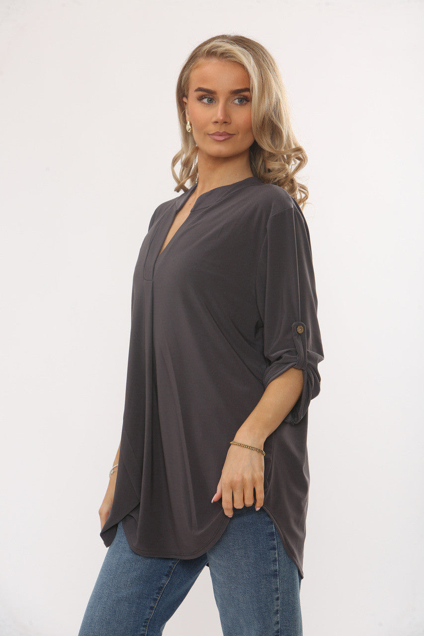SLINKY V-NECK BLOUSE BLOUSE - CHARCOAL