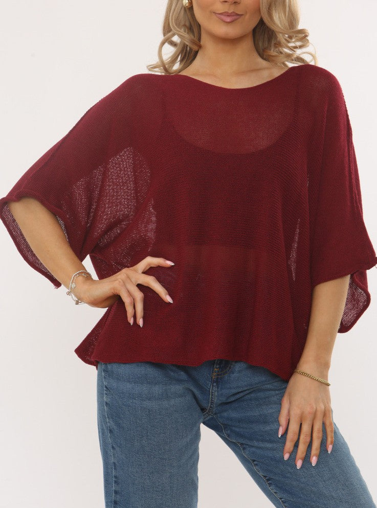 Oversized Textured Knit Batwing Top