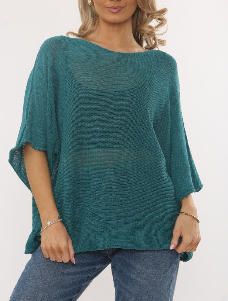 Oversized Textured Knit Batwing Top