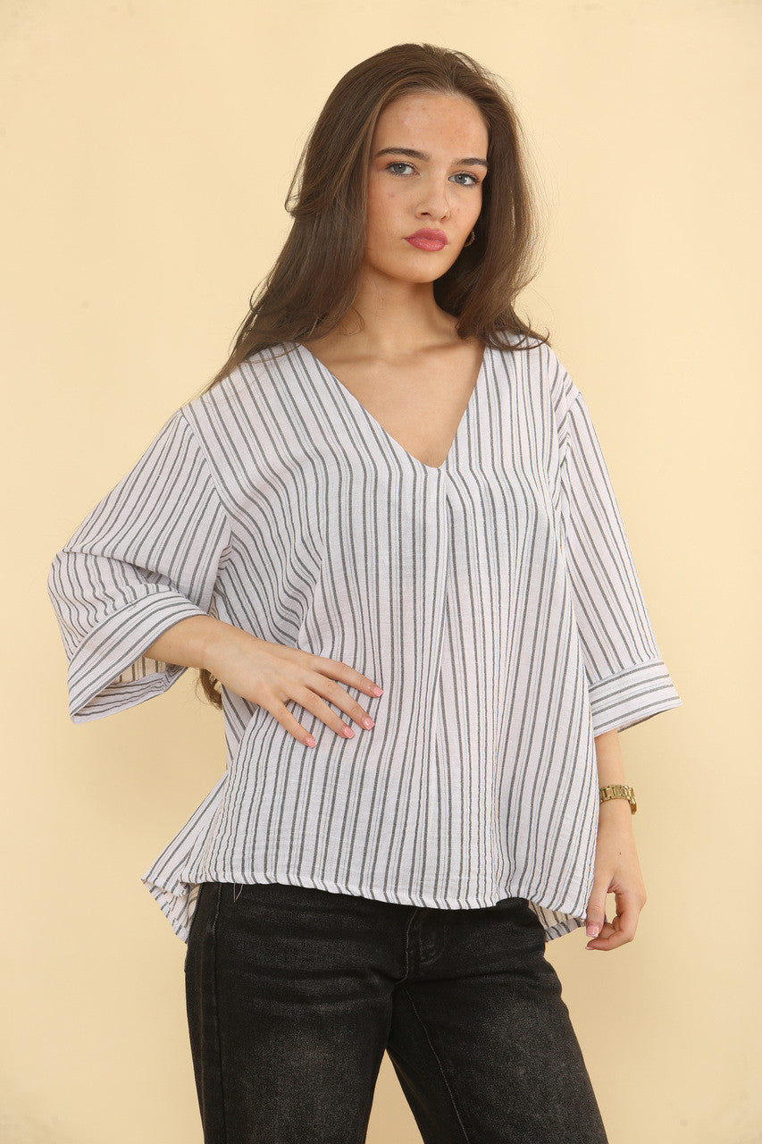 PINSTRIPE LINNENMIX TOP - WIT